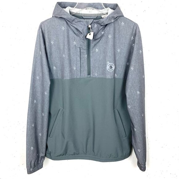 Original Penguin Mens 1/4 Zip Printed Pete Wind Hoodie Pullover Grey Size Medium - Picture 3 of 15